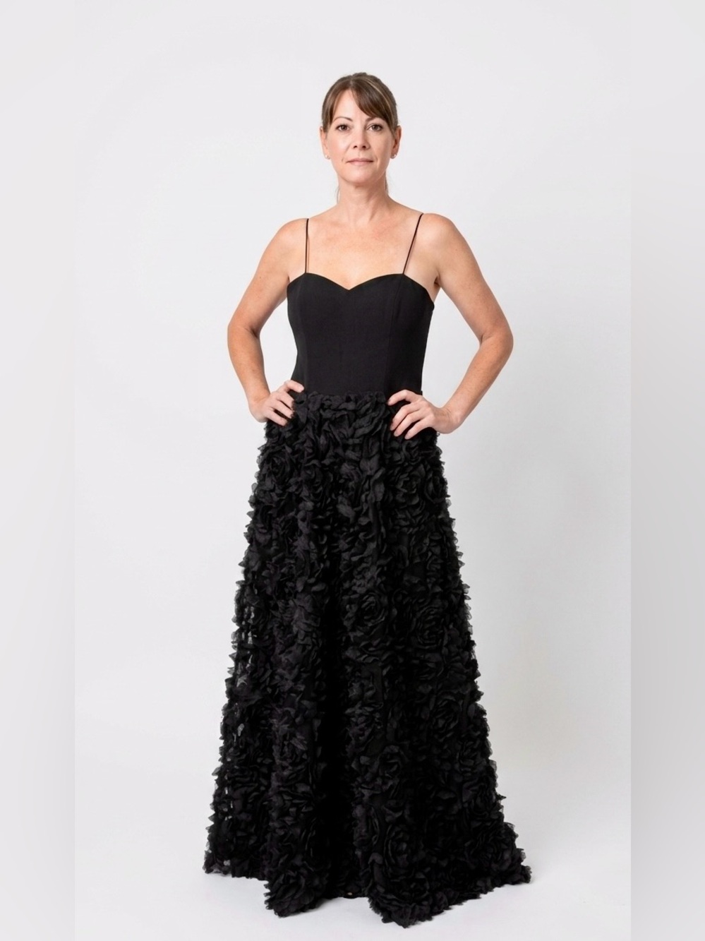 Aidan by Aidan Mattox Black Rosette Maxi Gown size 8